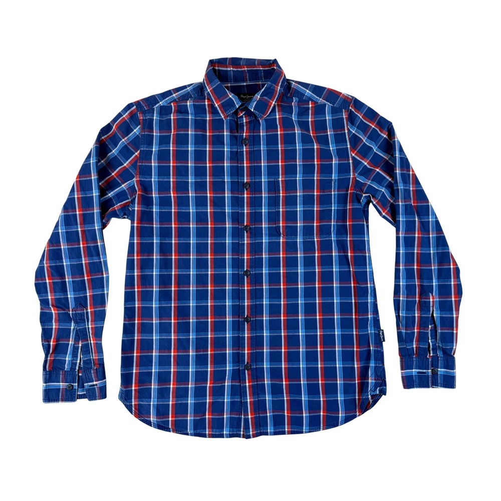 Pepe Jeans Med Casual Plaid Button Down Cotton Shirt Long Sleeve